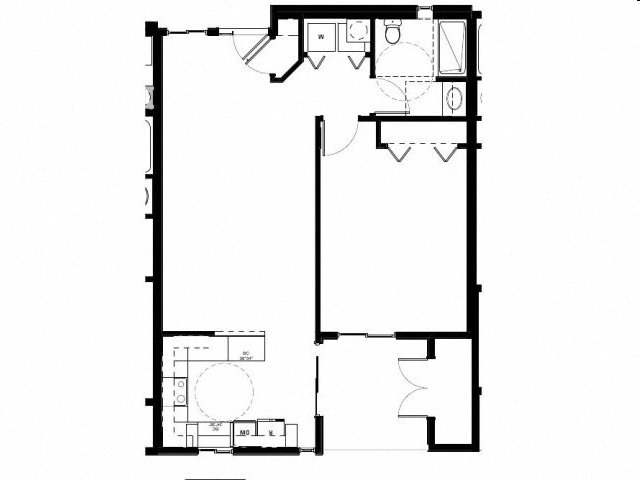 Floor plan for 1 bed, 1 bath, 830 sqft
